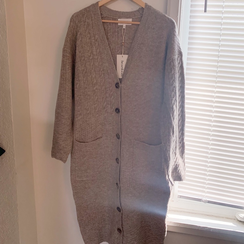 HEARTLOOM Ginny Midi Length Cardigan NWT Taupe Soft Melange